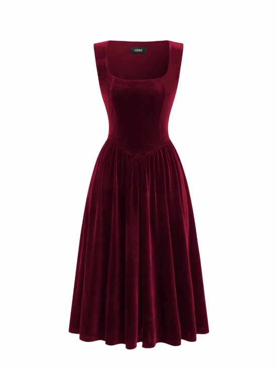 Cider Dresses & Skirts - VELVET SQUARE NECK CORSET LACE UP MIDI DRESS